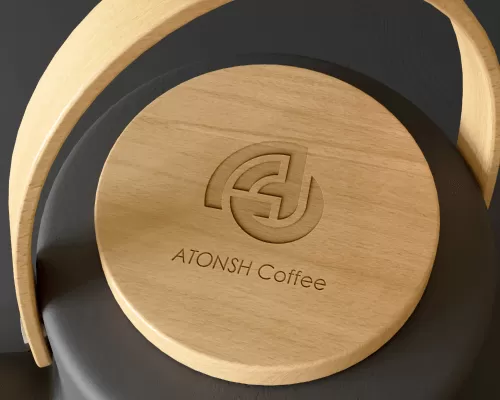 Atonsh kava i logo na termosici drvo dizajn